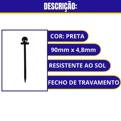 Abracadeira De Nylon Com Fecho 90 mm X 4,8 mm Preta 20PC