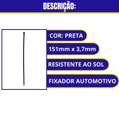 Abracadeira De Nylon Resistente ao Sol 151 mm X 3,7 mm Preta