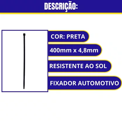 Abracadeira De Nylon Resistente ao Sol 400 mm X 4,8 mm Preta