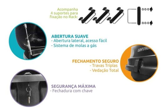 Bagageiro Maleiro de Teto Motobul 270 Litros 50kg Preto MOTOBUL