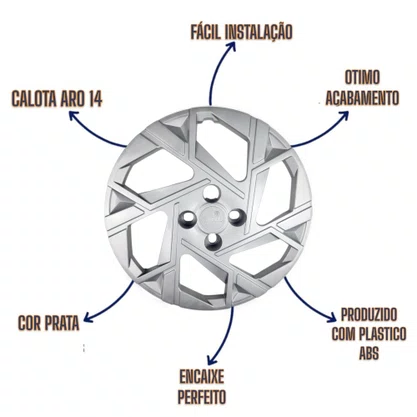 Calota Aro 14 HB20 2024 Prata Cubo Baixo