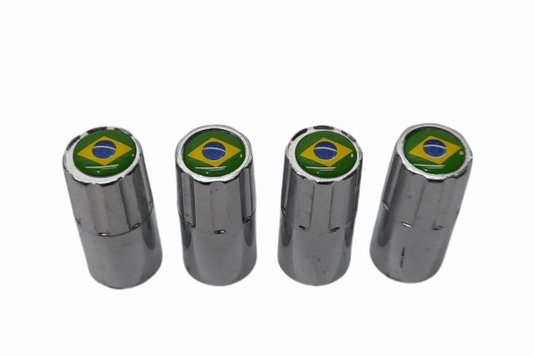 Capa Cromada Para Valvula De Pneu Com Emblema Resinado Bandeia Do Brasil SHEKPARTS 