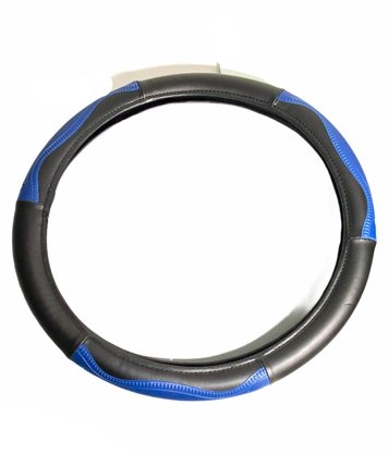 Capa de Volante Preta e Azul Com Detralhe em Bolinhas 