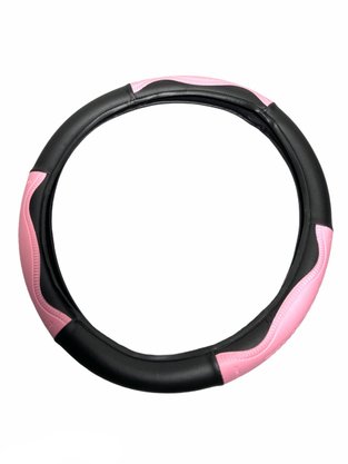 Capa de Volante Preta e Rosa Com Detralhe em Bolinhas 