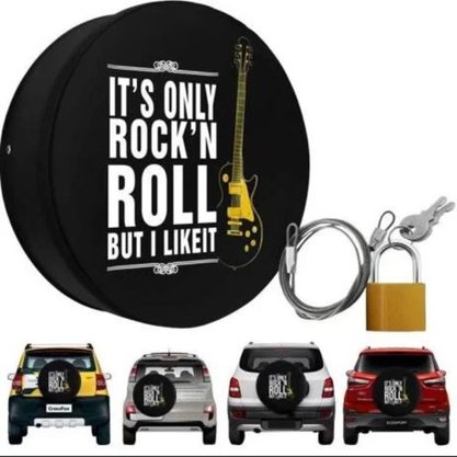 Capa Pneu Roda Estepe Universal com Cadeado Anti Furto Aro 14 a 16 - It s Only Rock n  Roll CARRHEL