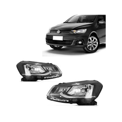Farol Gol Saveiro Voyage G7 2016 a 2018 Máscara Negra Friso Cromado Foco Simples Esquerdo Motorista TYC