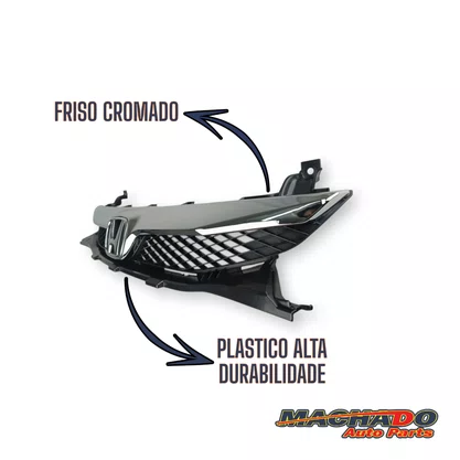 Grade Dianteira Radiador Civic 2009 2010 2011 Preto com Friso Cromado e Emblema