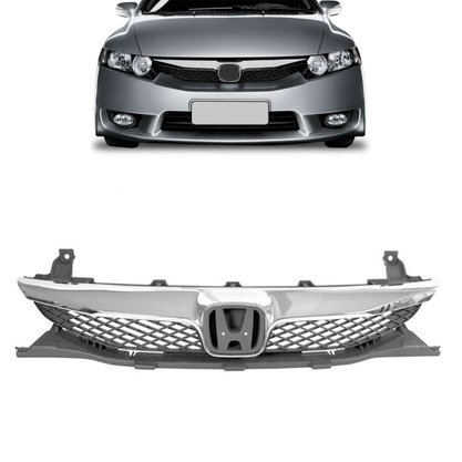 Grade Dianteira Radiador Civic 2009 2010 2011 Preto com Friso Cromado e Emblema