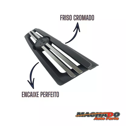 Grade Dianteira Radiador Uno Fiorino 2006 a 2010 Cinza Com Frisos Cromado 