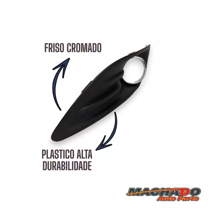 Grade Milha Parachoque Dianteiro New Fiesta 2013 a 2017 Com Furo Preto Arco Cromado Esquerdo