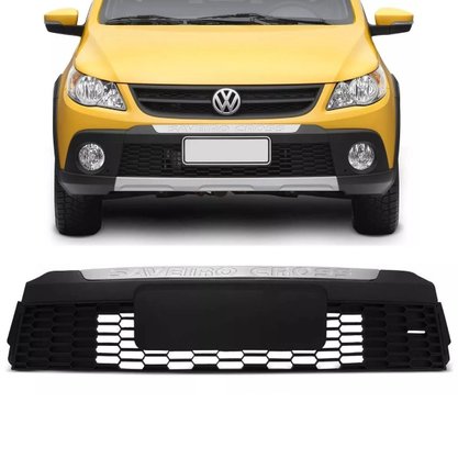 Grade Parachoque Dianteiro Saveiro Cross 2010 a 2013 Preto Com Friso Prata