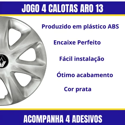 Jogo Calota Aro 13 Renault Clio 2012 Até 2016 Pressão 