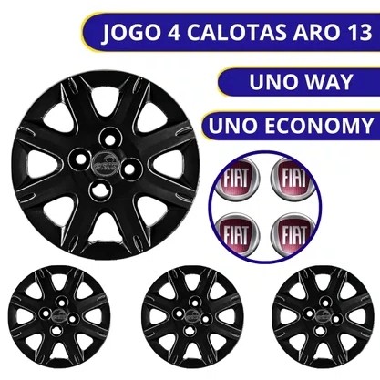 Jogo Calota Aro 13 Uno Way 1987 Até 2013 Preto Brilho