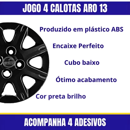 Jogo Calota Aro 13 Uno Way 1987 Até 2013 Preto Brilho