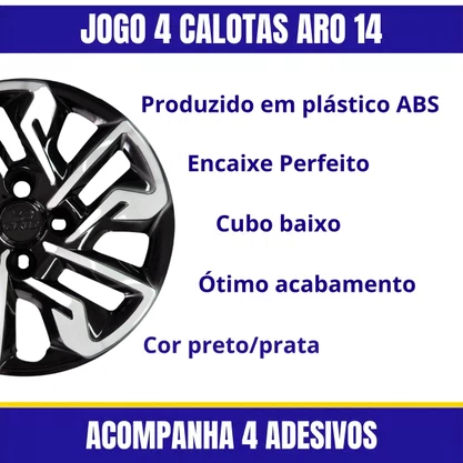 Jogo Calota Aro 14 Argo 2017 Até 2020 Prata e Preto 