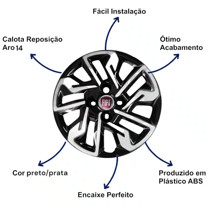 Jogo Calota Aro 14 Argo 2017 Até 2020 Prata e Preto 