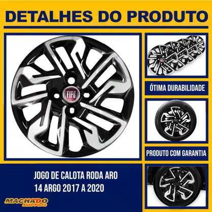 Jogo Calota Aro 14 Argo 2017 Até 2020 Prata e Preto 