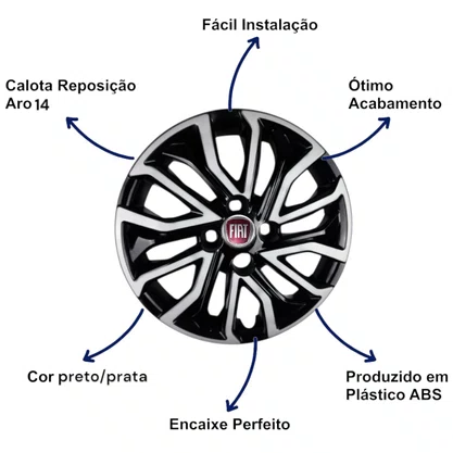 Jogo Calota Aro 14 Argo Cronos Após 2021 Preto Prata