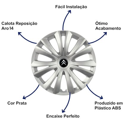 Jogo Calota aro 14 citroen C3/C4 2014 Até 2015 