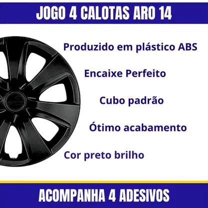 Jogo Calota Aro 14 Etios 2014 Preto 