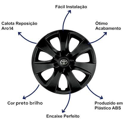Jogo Calota Aro 14 Etios 2014 Preto 