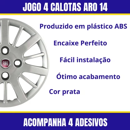 Jogo Calota Aro 14 Fiat Palio Siena 2004 Até 2016 