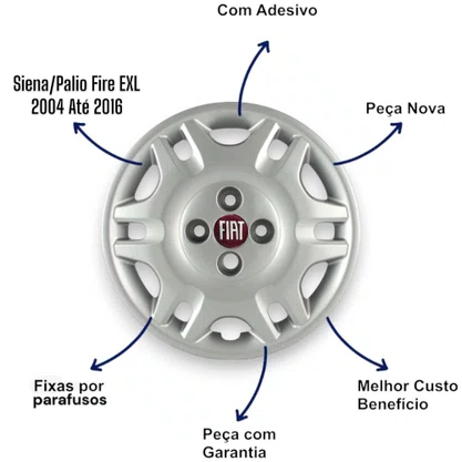 Jogo Calota Aro 14 Fiat Siena Palio Fire ELX 2004 Até 2016 