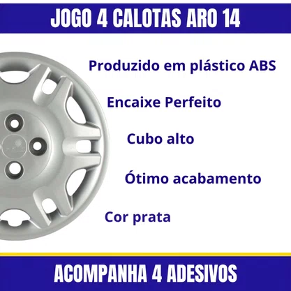 Jogo Calota Aro 14 Fiat Siena Palio Fire ELX 2004 Até 2016 