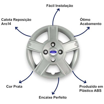 Jogo Calota Aro 14 Ford Fiesta 2008 Até 2010 