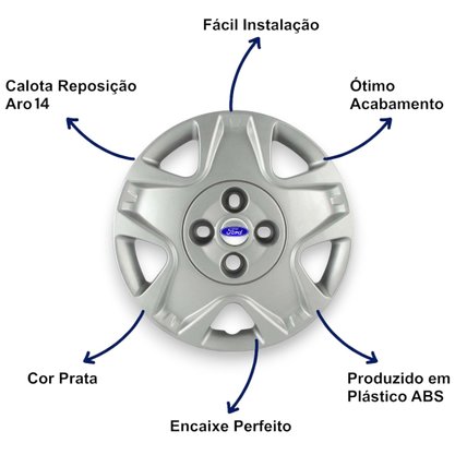Jogo Calota Aro 14 Fiesta Hach Sedan 2011 2012 Cubo Baixo 