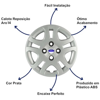 Jogo Calota Aro 14 Ford Fiesta Hatch Sedan 2011 Até 2013