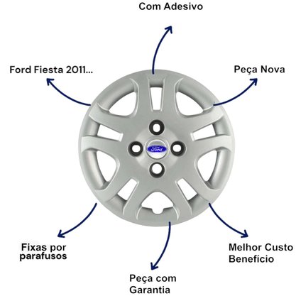 Jogo Calota Aro 14 Ford Fiesta Hatch Sedan 2011 Até 2013