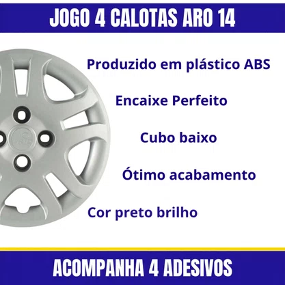 Jogo Calota Aro 14 Ford Fiesta Hatch Sedan 2011 Até 2013