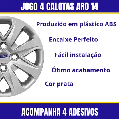 Jogo Calota Aro 14 Ford KA 2015 Até 2018  