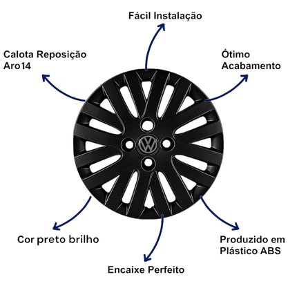 Jogo Calota Aro 14 Gol G5 2009 Preto Cubo Padrão