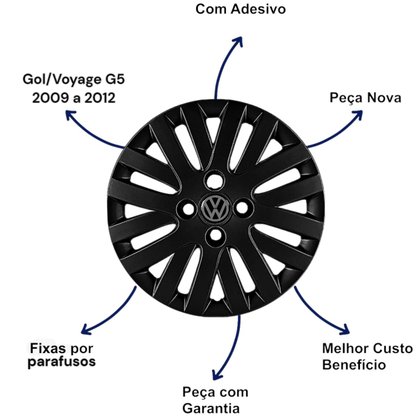 Jogo Calota Aro 14 Gol G5 2009 Preto Cubo Padrão