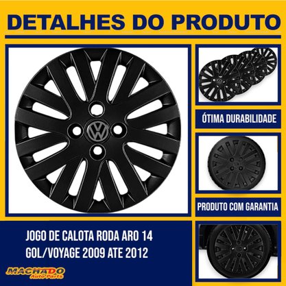 Jogo Calota Aro 14 Gol G5 2009 Preto Cubo Padrão
