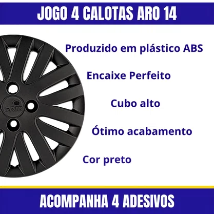 Jogo Calota Aro 14 Gol G5 2009 Preto Cubo Padrão