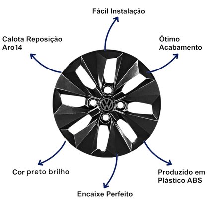 Jogo Calota Aro 14 Gol G6 2013 a 2016 Preto Cubo Baixo