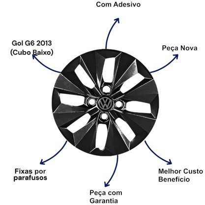 Jogo Calota Aro 14 Gol G6 2013 a 2016 Preto Cubo Baixo