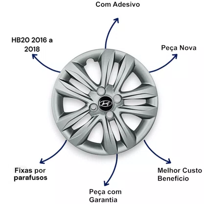 Jogo Calota Aro 14 HB20 Hatch Sedan 2012 Até 2018 