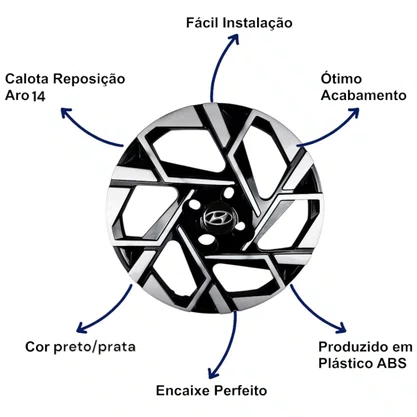 Jogo Calota Aro 14 HB20 Hatch Sedan Após 2024 Preto Prata 