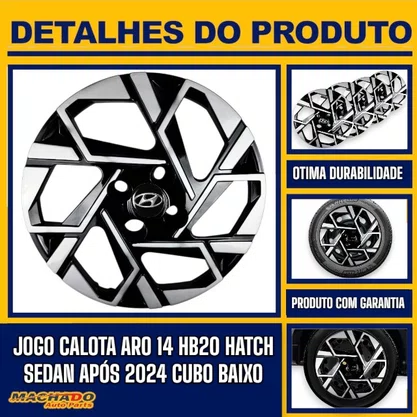 Jogo Calota Aro 14 HB20 Hatch Sedan Após 2024 Preto Prata 