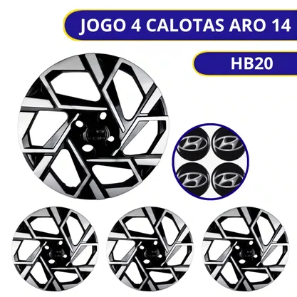 Jogo Calota Aro 14 HB20 Hatch Sedan Após 2024 Preto Prata 