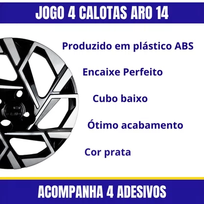 Jogo Calota Aro 14 HB20 Hatch Sedan Após 2024 Preto Prata 