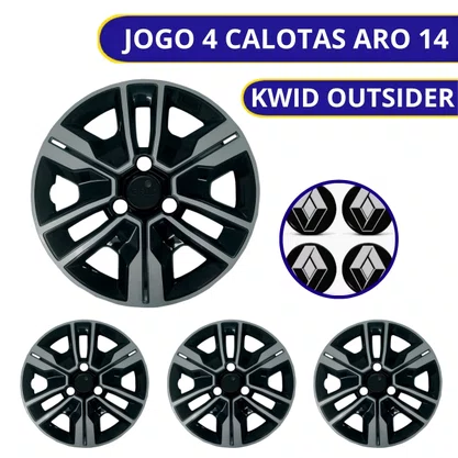 Jogo Calota Aro 14 Kwid 2023 Preta Prata