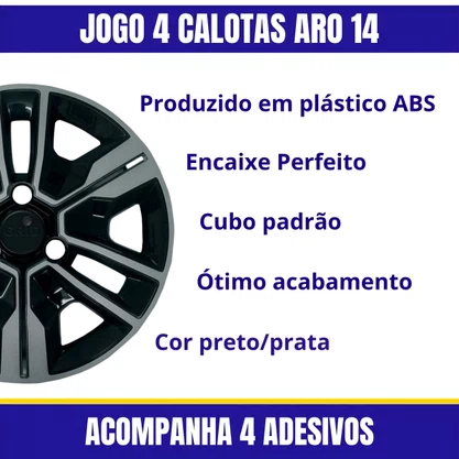 Jogo Calota Aro 14 Kwid 2023 Preta Prata