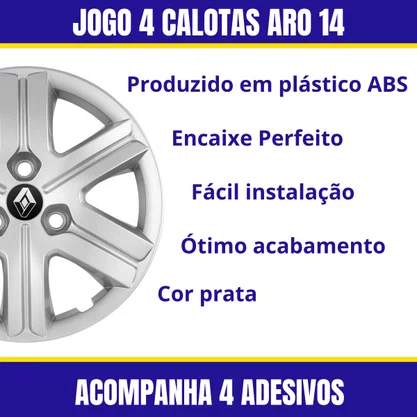 Jogo Calota Aro 14 Kwid Zen 2017 Até 2021 Cubo Padrão