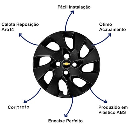 Jogo Calota Aro 14 Onix Prisma 2014 Ate 2016 Preto Brilho