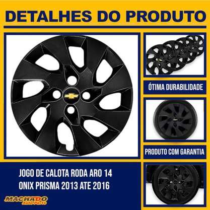 Jogo Calota Aro 14 Onix Prisma 2014 Ate 2016 Preto Brilho